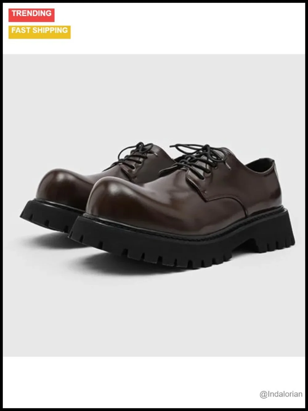 Men's Chunky Heel Lace-Up Oxford Dress Shoes Textured Leather Anti-Slip Lug